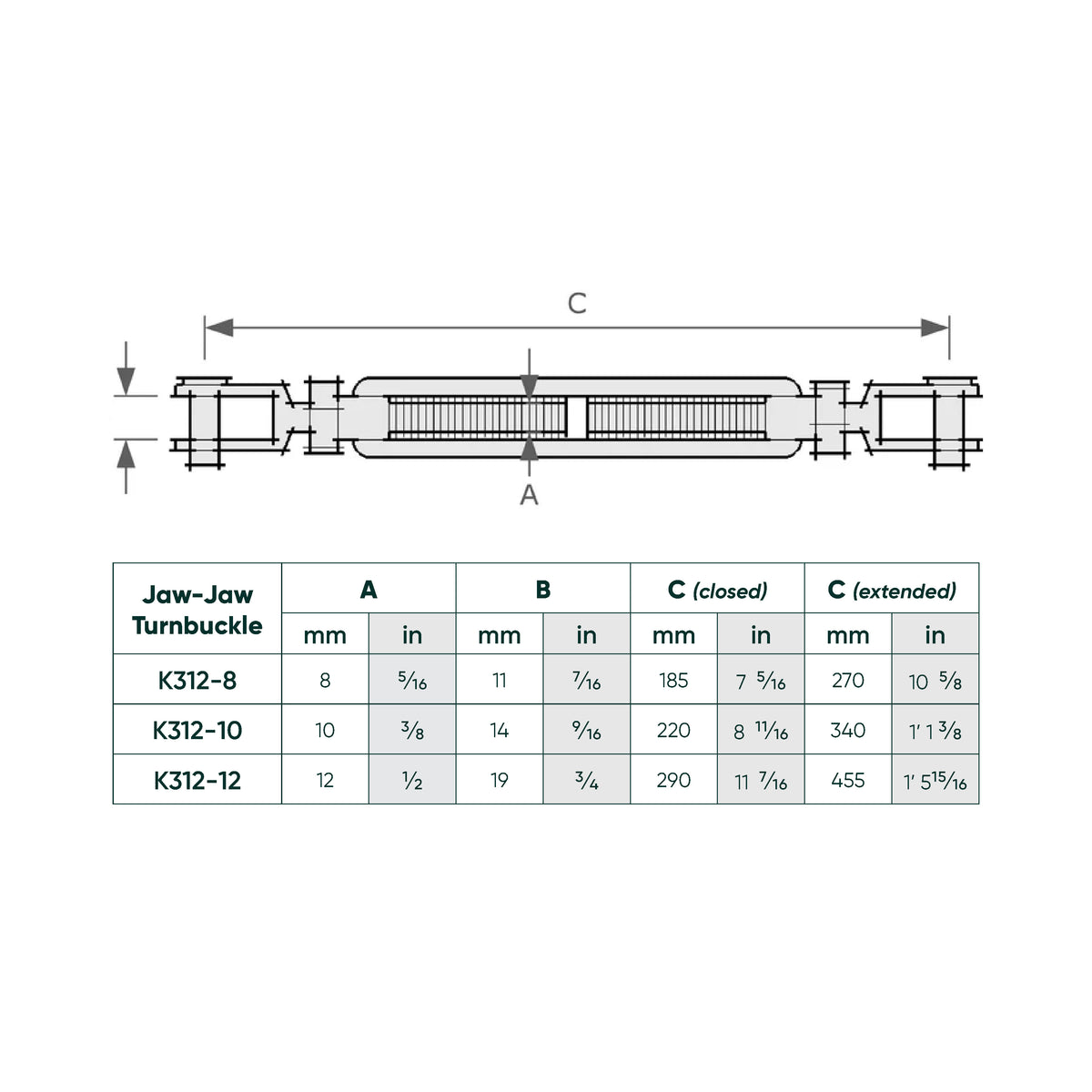 Turnbuckle Jaw-Jaw (Frame Type) SS 316-10mm