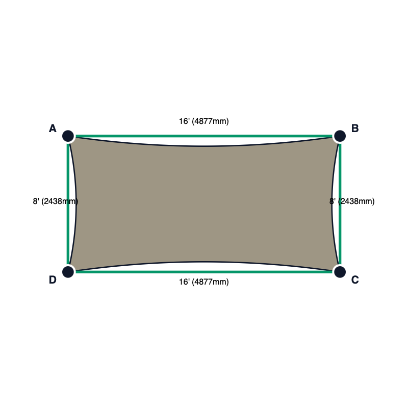 Custom Commercial 95 Shade Sail - Stone - 4 Corner - Technical Drawing