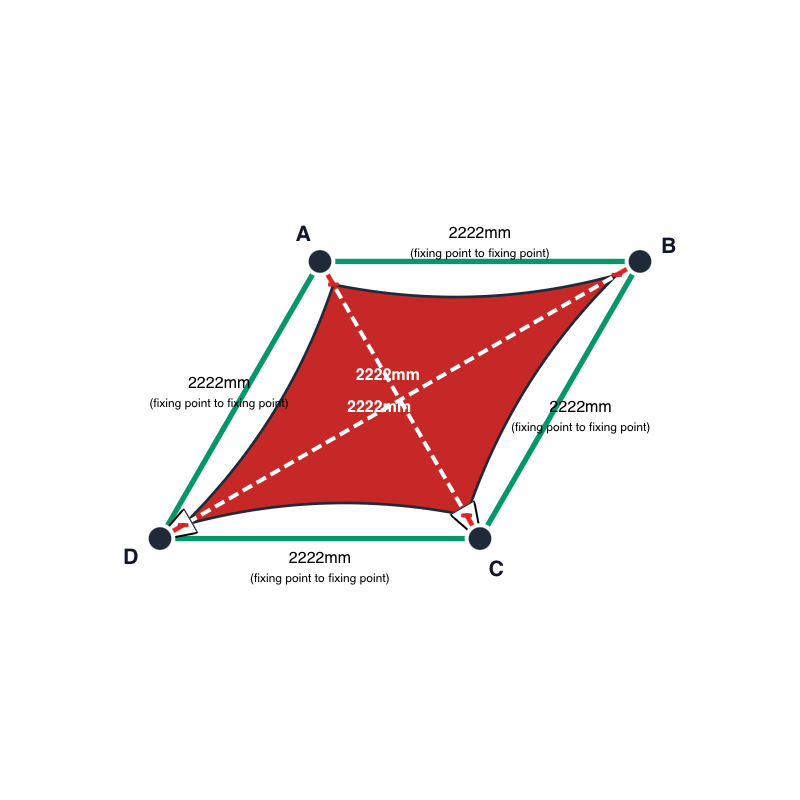 Custom Monotec 370 Shade Sail - Candy Red - 4 Corner - Technical Drawing
