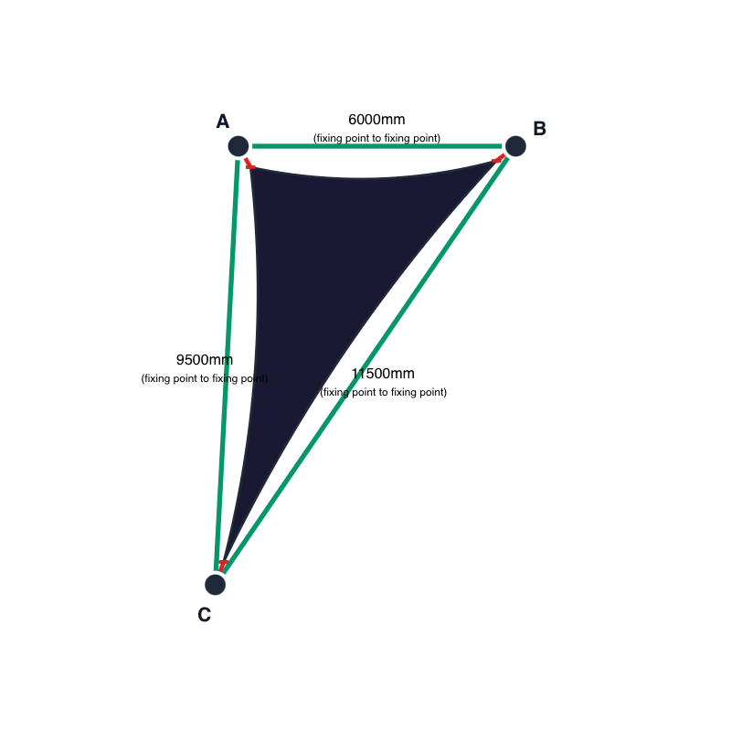 Custom ExtraBlock 330 Shade Sail - Midnight - 3 Corner - Technical Drawing