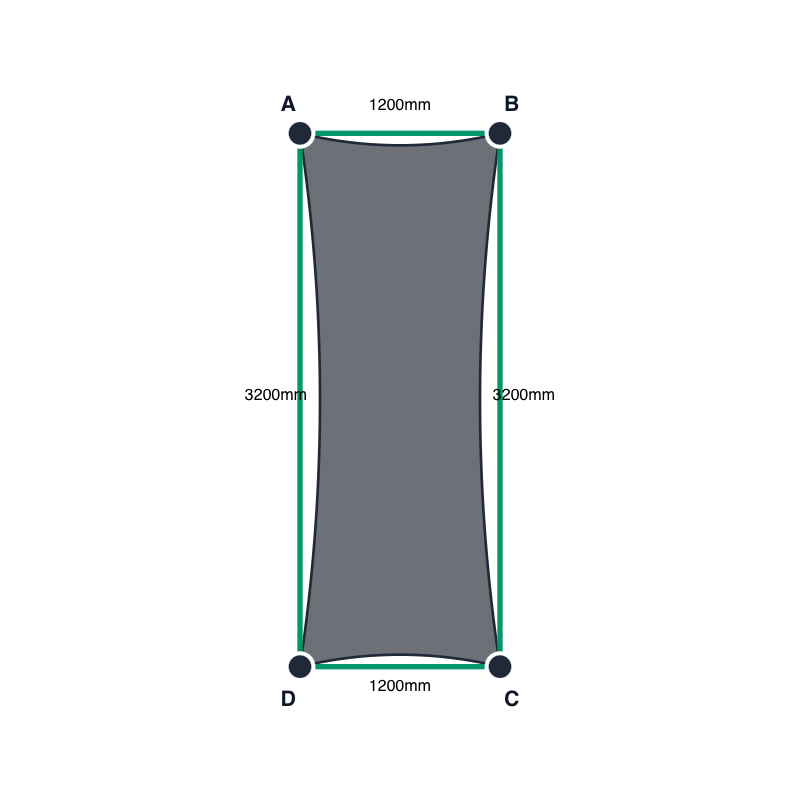 Custom Monotec 370 Shade Sail - Titanium - 4 Corner - Technical Drawing