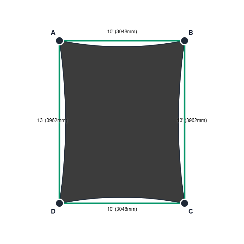 Custom Monotec 370 Shade Sail - Graphite Grey - 4 Corner - Technical Drawing