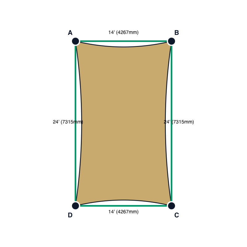 Custom Monotec 370 Shade Sail - Karloo Sand - 4 Corner - Technical Drawing