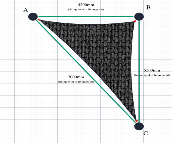 Custom ExtraBlock 330 Shade Sail - Charcoal - 3 Corner - Technical Drawing