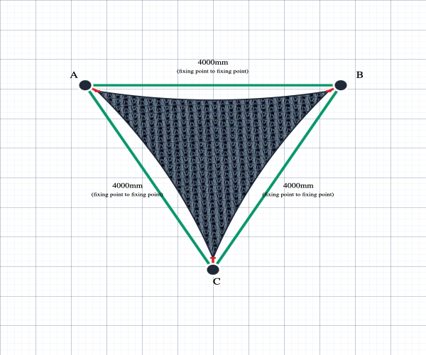 Custom Monotec 370 Shade Sail - Graphite Grey - 3 Corner - Technical Drawing