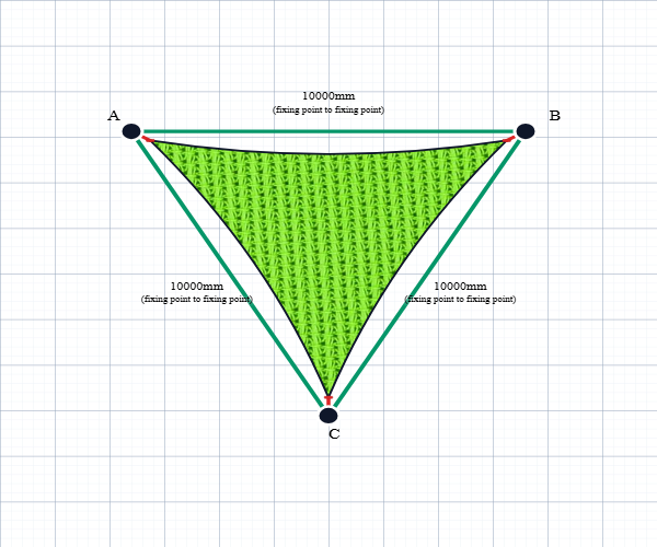 Custom Monotec 370 Shade Sail - Lime Fizz - 3 Corner - Technical Drawing