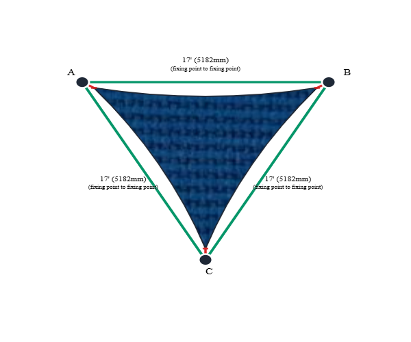 Custom ExtraBlock 330 Shade Sail - True Blue - 3 Corner - Technical Drawing
