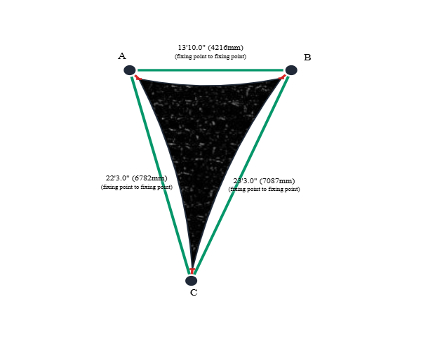 Custom Commercial 95 Shade Sail - Black - 3 Corner - Technical Drawing
