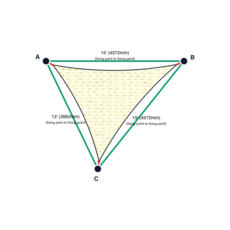 Custom Shadetec 320 Shade Sail - Coastal Cream - 3 Corner - Technical Drawing