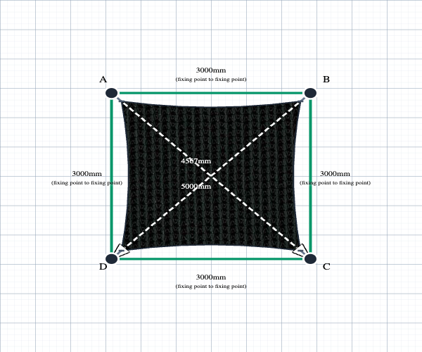 Custom Monotec 370 Shade Sail - Domino Black - 4 Corner - Technical Drawing