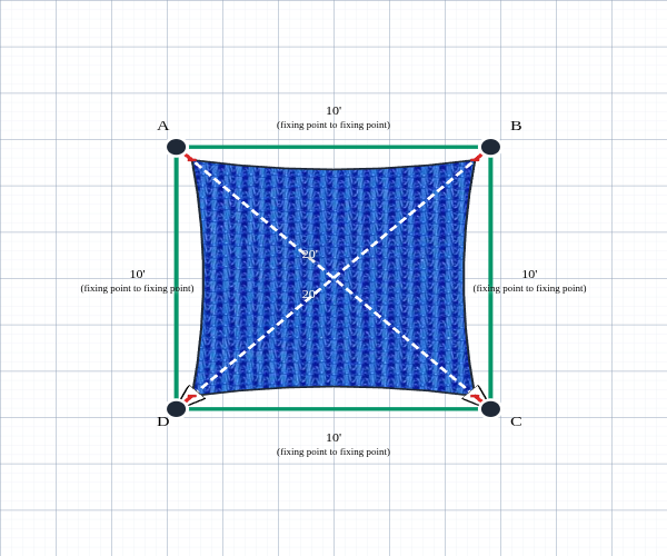 Custom Monotec 370 Shade Sail - Bundena Blue - 4 Corner - Technical Drawing