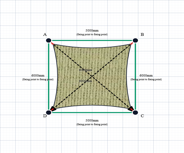 Custom ExtraBlock 330 Shade Sail - Beige - 4 Corner - Technical Drawing