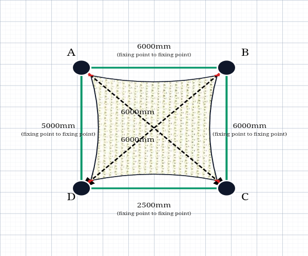 Custom Monotec 370 Shade Sail - Chino Cream - 4 Corner - Technical Drawing