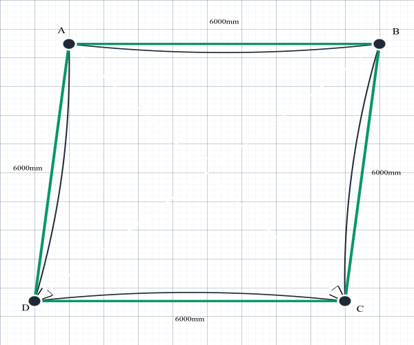 Custom Monotec 370 Shade Sail - Sheba Navy - 4 Corner - Technical Drawing