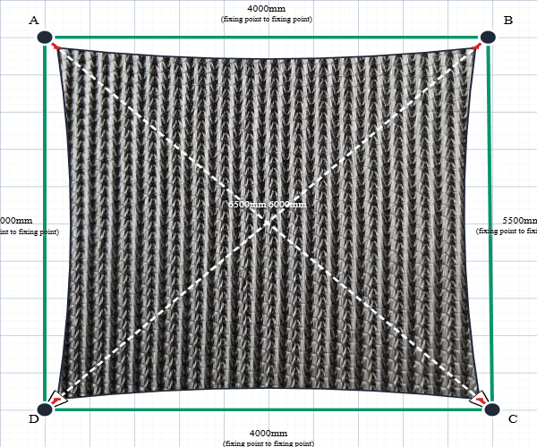 Custom Monotec 370 Shade Sail - Titanium - 4 Corner - Technical Drawing
