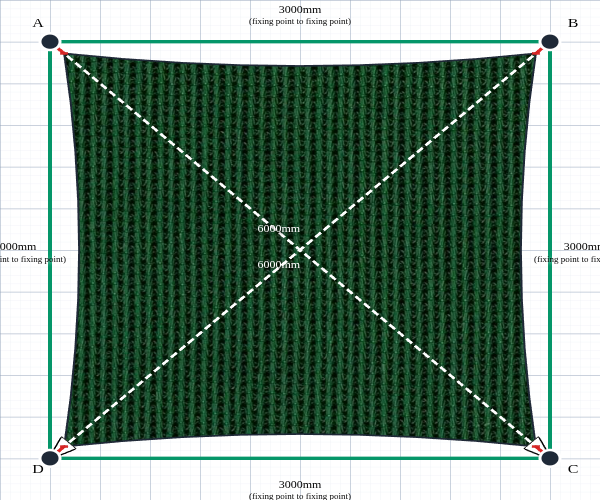 Custom Monotec 370 Shade Sail - Koonunga Green - 4 Corner - Technical Drawing