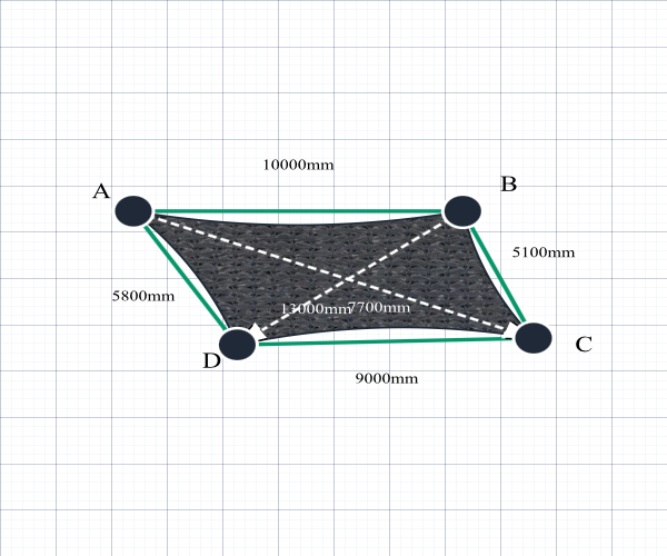 Custom Shadetec 320 Shade Sail - Charcoal Grey - 4 Corner - Technical Drawing