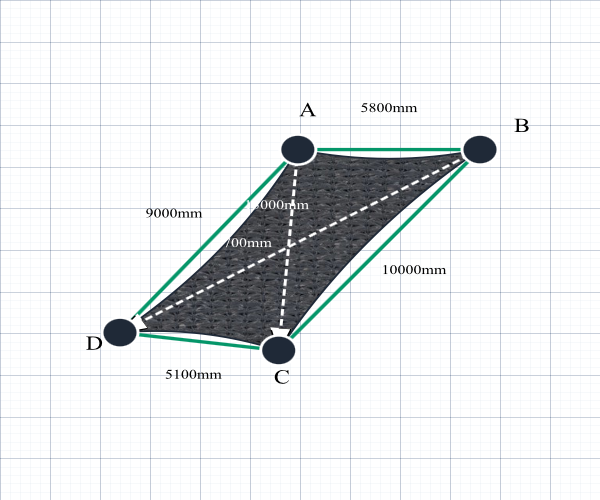 Custom Shadetec 320 Shade Sail - Charcoal Grey - 4 Corner - Technical Drawing