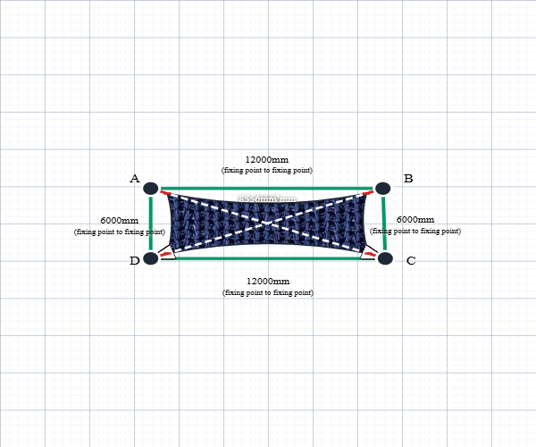 Custom Monotec 370 Shade Sail - Sheba Navy - 4 Corner - Technical Drawing