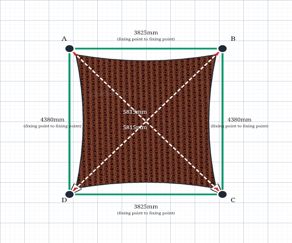 Custom Monotec 370 Shade Sail - Marrocan Terracotta - 4 Corner - Technical Drawing