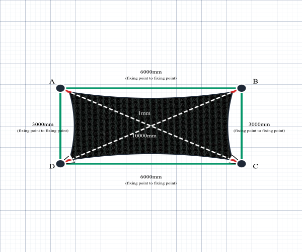 Custom Monotec 370 Shade Sail - Domino Black - 4 Corner - Technical Drawing
