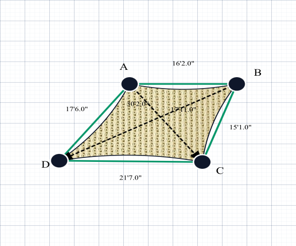 Custom Monotec 370 Shade Sail - Karloo Sand - 4 Corner - Technical Drawing