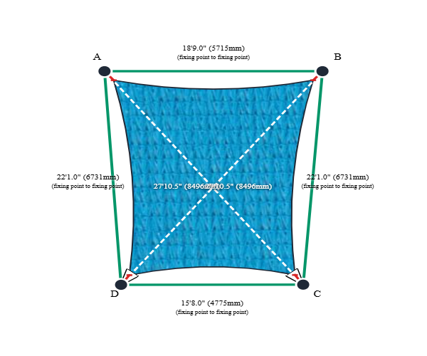 Custom Commercial 95 Shade Sail - Bluebird - 4 Corner
