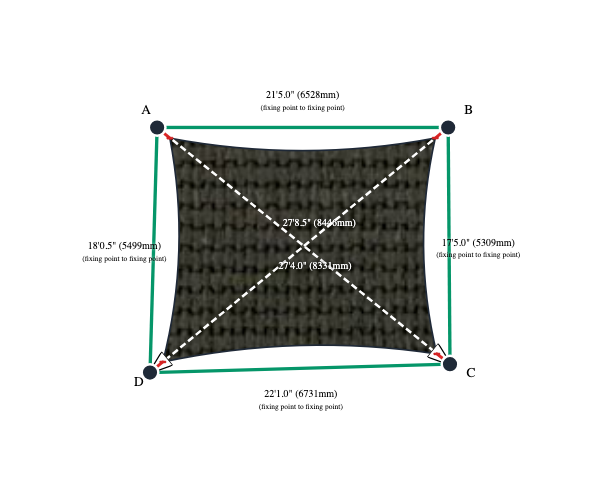 Custom ExtraBlock 330 Shade Sail - Chocolate - 4 Corner - Technical Drawing