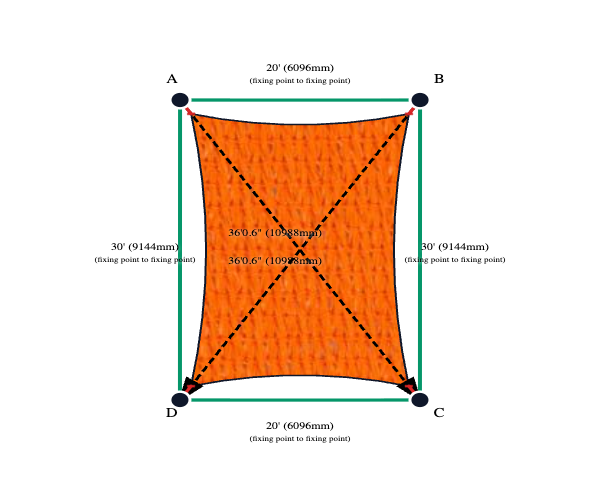 Custom Commercial 95 Shade Sail - Orange - 4 Corner - Technical Drawing