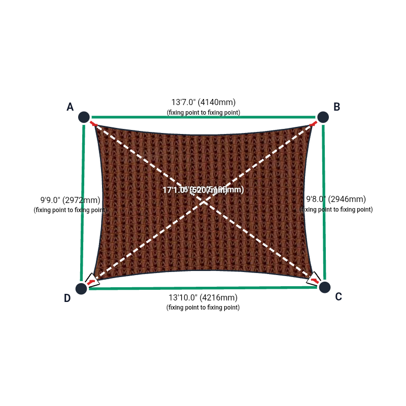 Custom Monotec 370 Shade Sail - Marrocan Terracotta - 4 Corner - Technical Drawing