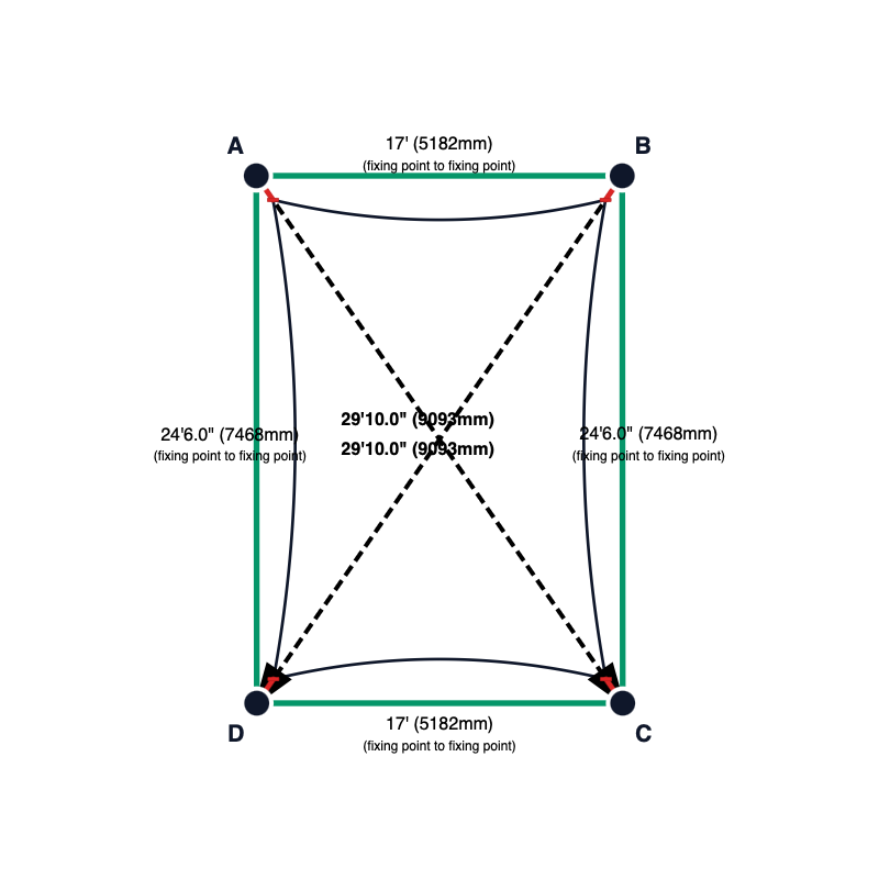 Custom Shadetec 320 Shade Sail - Desert Sand - 4 Corner - Technical Drawing