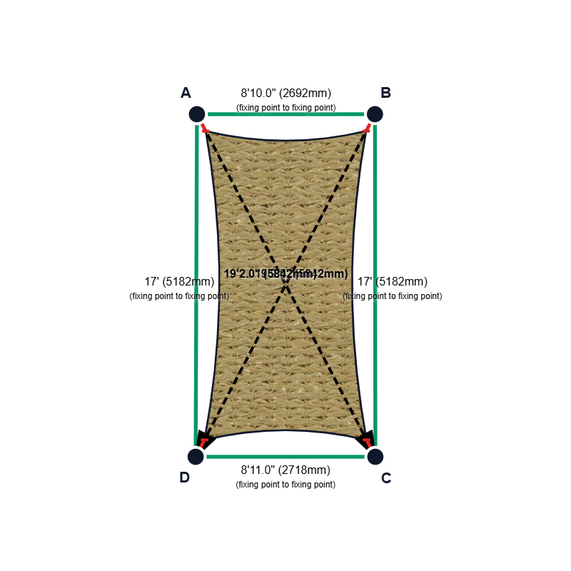 Custom Shadetec 320 Shade Sail - Desert Sand - 4 Corner