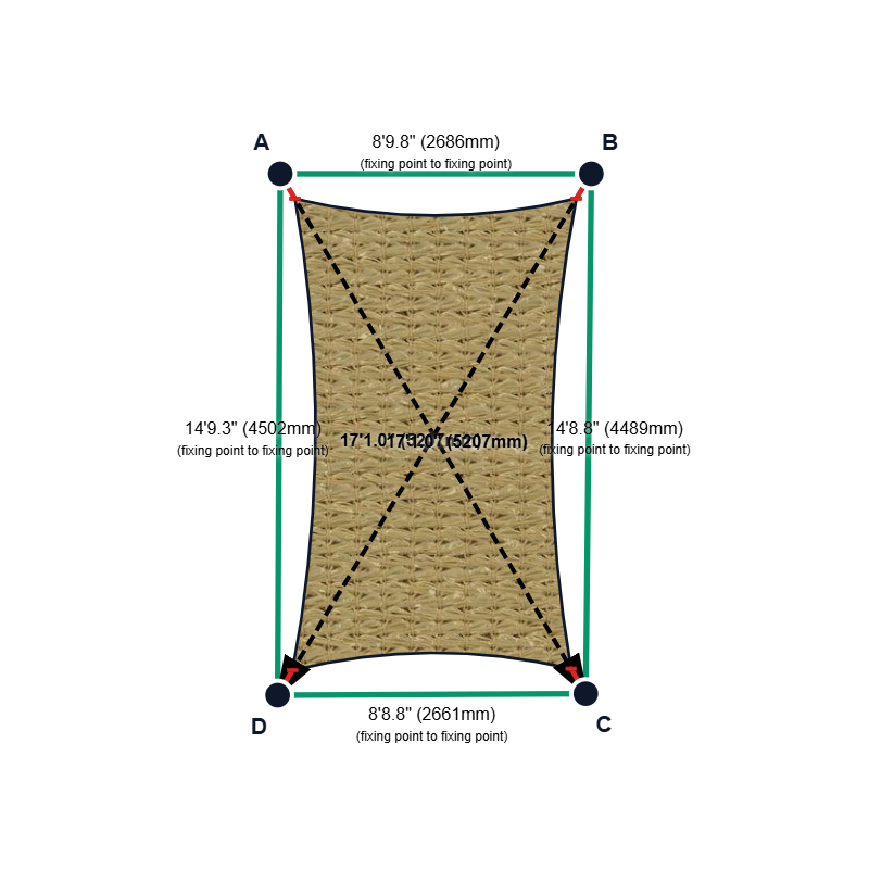 Custom Shadetec 320 Shade Sail - Desert Sand - 4 Corner