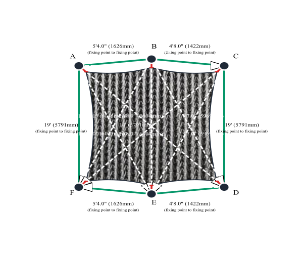 Custom Monotec 370 Shade Sail - Titanium - 6 Corner - Technical Drawing