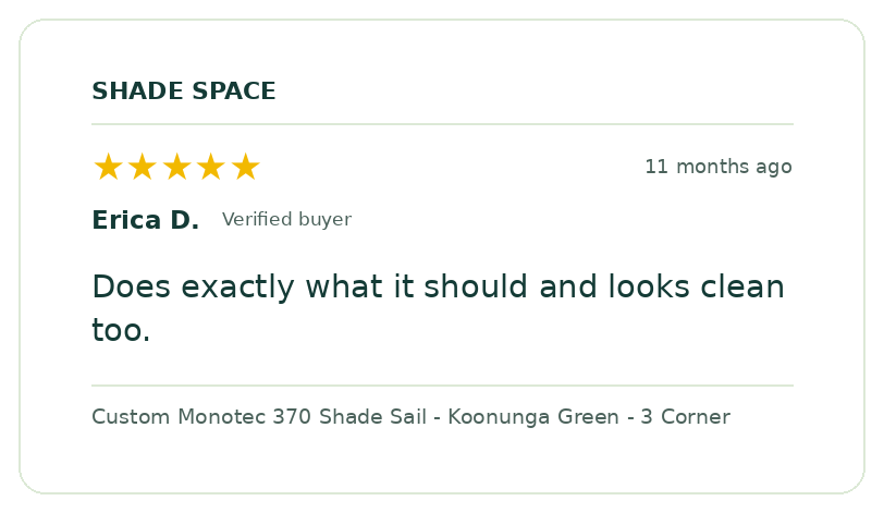 Five-star customer review of a Shade Space shade sail