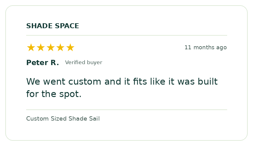 Five-star customer review of a Shade Space shade sail