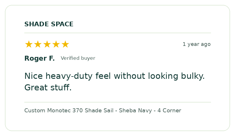 Five-star customer review of a Shade Space shade sail