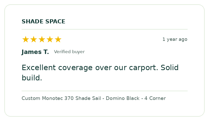 Five-star customer review of a Shade Space shade sail