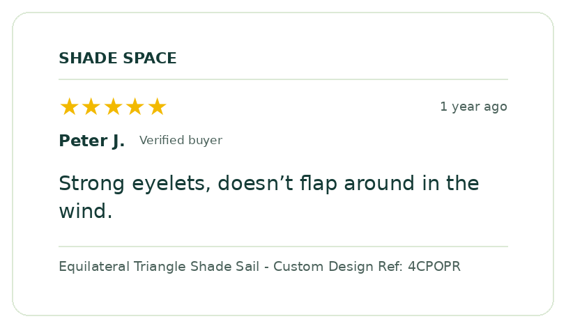 Five-star customer review of a Shade Space shade sail