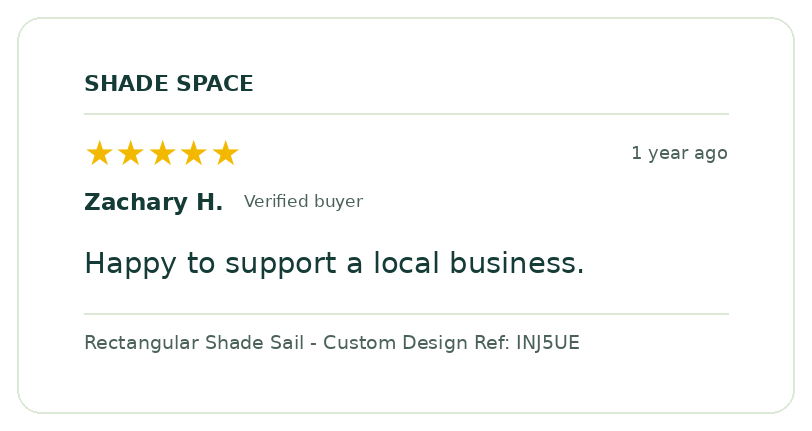 Five-star customer review of a Shade Space shade sail