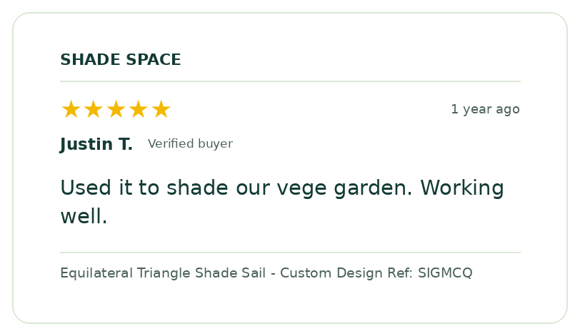 Five-star customer review of a Shade Space shade sail