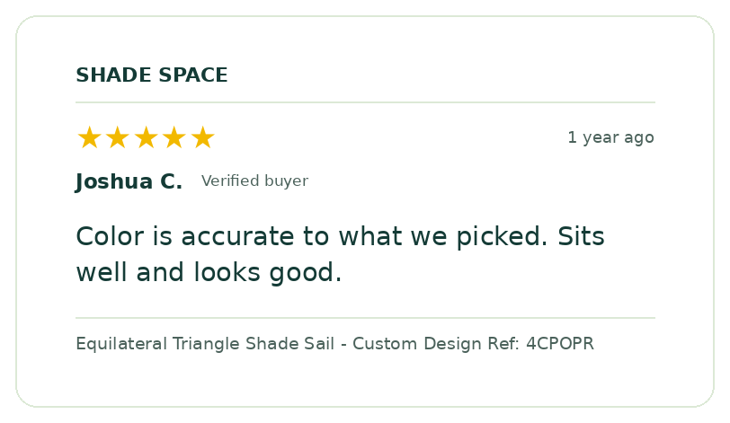 Five-star customer review of a Shade Space shade sail