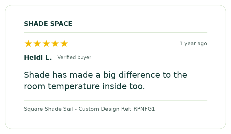 Five-star customer review of a Shade Space shade sail